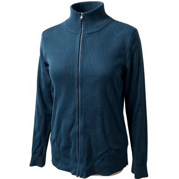 EDDIE BAUER TALL XL WOMEN’S COTTON ZIP MOCK TURTLE TEAL SWEATER - Picture 1 of 5